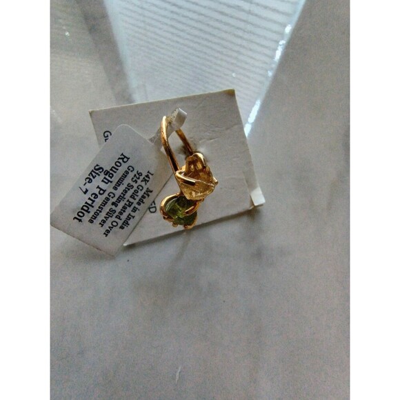 14K Gold Plated Sterling Silver Genuine Gemstone Peridot Citrine Ring Size 7 - Picture 7 of 7